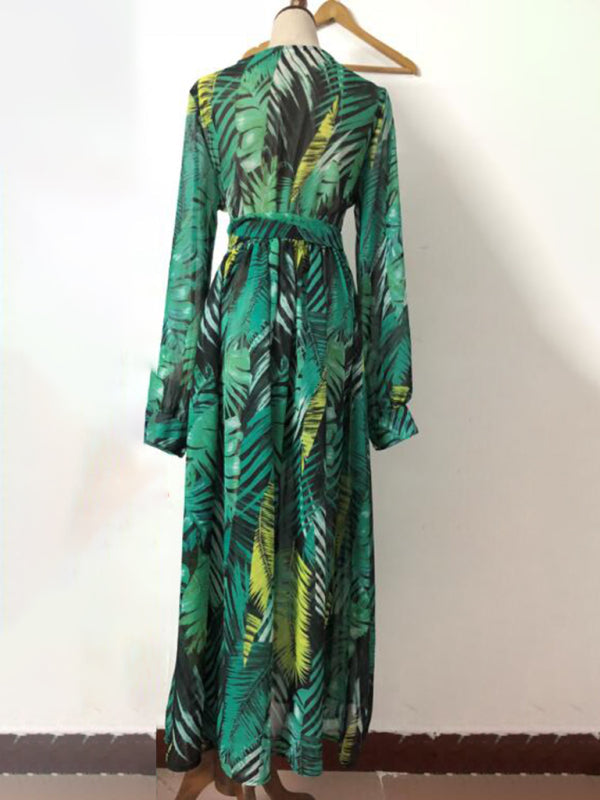 Levoire | Femme Manches Lanternes V-U-Décolleté Engagement Poids de Feuille Robe Réversible