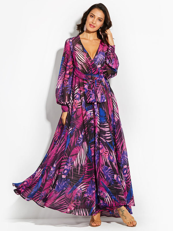Levoire | Femme Manches Lanternes V-U-Décolleté Engagement Poids de Feuille Robe Réversible Violet