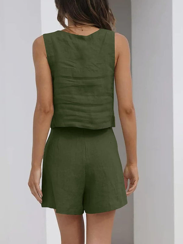 Levoire | Pour femmes Incolore Décontracté Coton Lin Sans bretelles Top à décolleté carré + Short Ensemble deux pièces