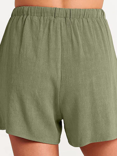Levoire | Femmes tissées en une couleur sans manches décontracté coton-lin haut short ensemble deux pièces