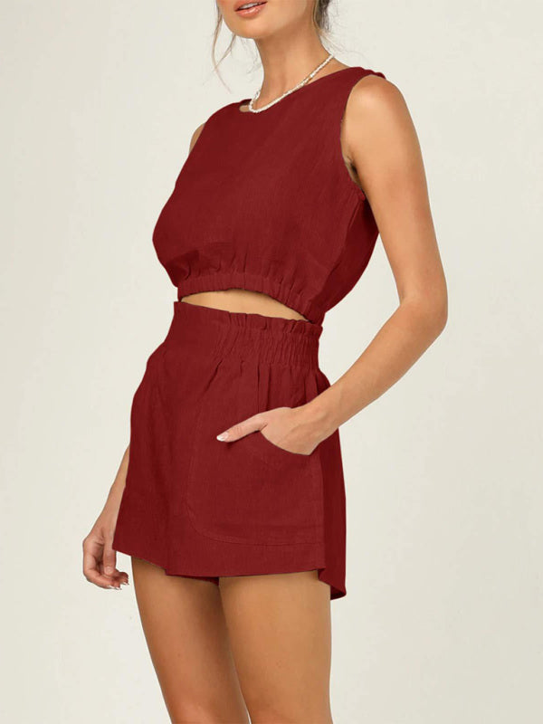 Levoire | Femmes Uni-color Sans Manches Boléro Unique Mode Éléments Taille Haute Coupe Droite Robe Vins de récupération