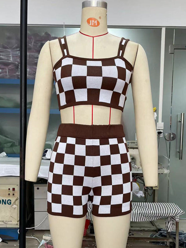 Levoire | Chemise à bretelles Shakkilauta pour femmes + Pantalons Ensemble deux pièces