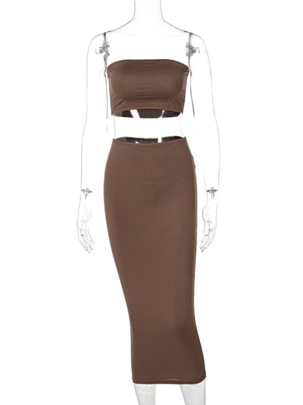 Levoire | Femmes tricot sexy tube-top taille basse ensemble deux pièces