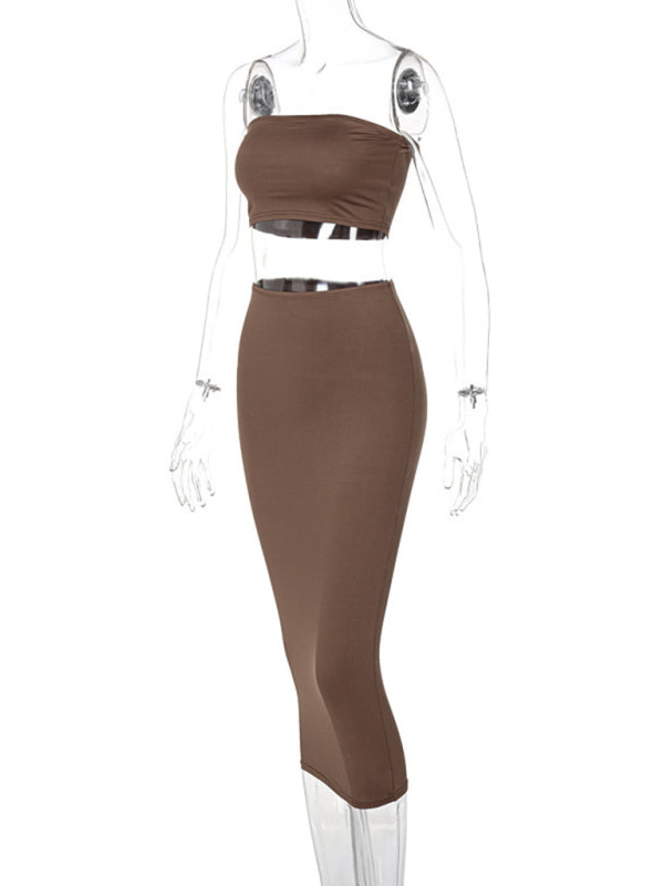 Levoire | Femmes tricot sexy tube-top taille basse ensemble deux pièces