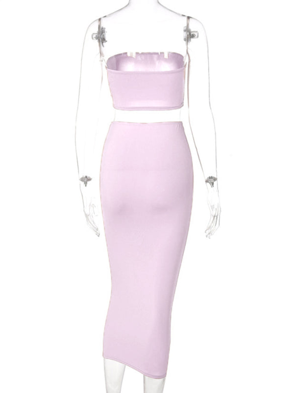 Levoire | Femmes tricot sexy tube-top taille basse ensemble deux pièces