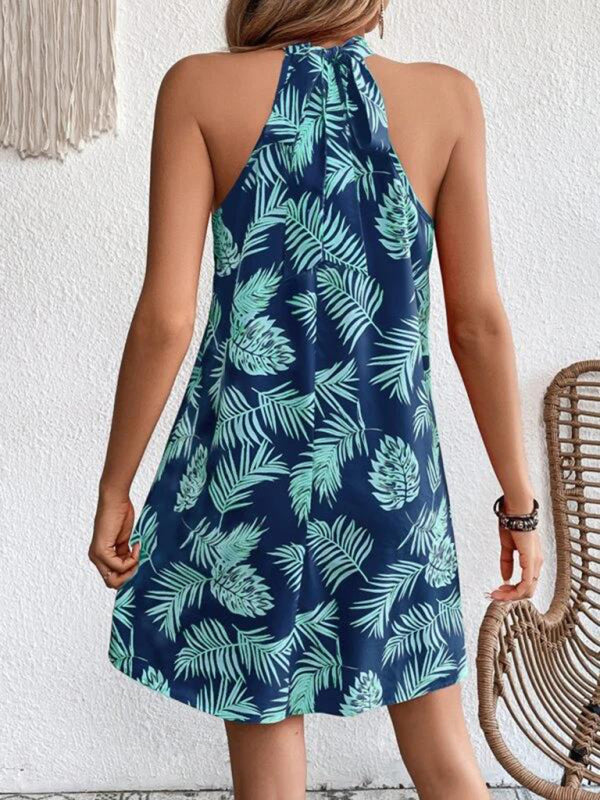 Levoire | Femmes Tissé Halter Imprimé Feuille Sans Manches Robe