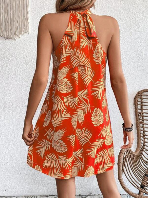 Levoire | Femmes Tissé Halter Imprimé Feuille Sans Manches Robe