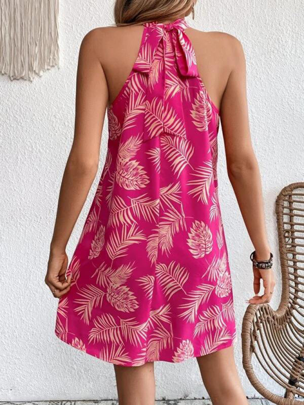 Levoire | Femmes Tissé Halter Imprimé Feuille Sans Manches Robe