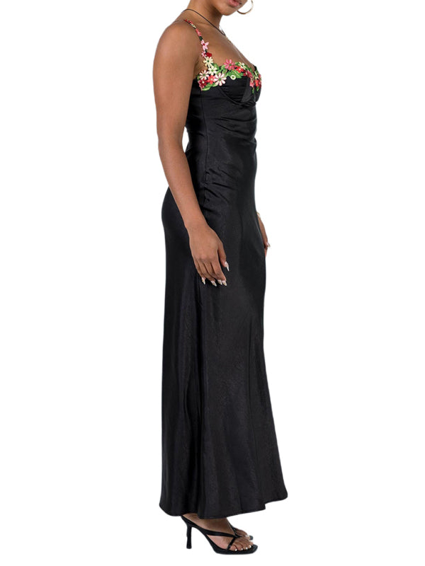 Levoire | Modish Sexy Brodé Spaghetti Top Couleur Long Robe