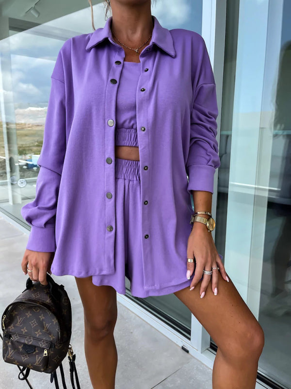 Levoire | Nouveau costume décontracté trois pièces INS vacances shorts amples pour femmes ensemble Violetti