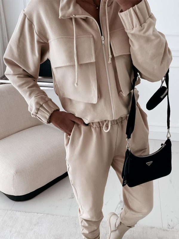 Levoire | Nouveau manteau pour femmes Pantalons Harem Ensemble sportif ample à deux pièces Crème