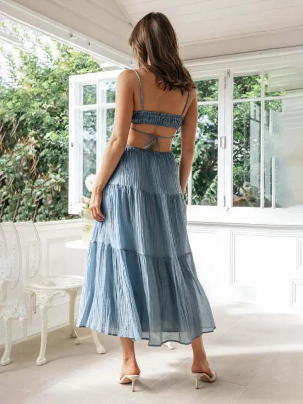 Levoire | Femmes nouvelle robe longue sans manches unie matelassée à décolleté en V avec grande bordure