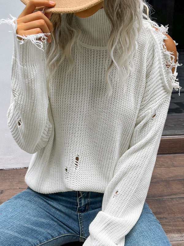 Levoire | Shabby Blouse à col roulé blanc à manches longues