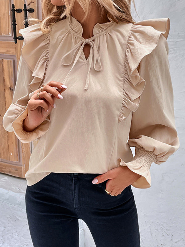 Levoire | Femme chemise froncée à manches longues et lien