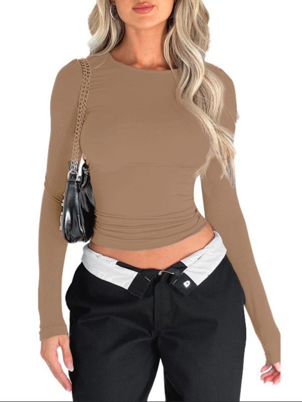 Levoire | T-shirt slim-fit unie pour femmes Mode urbaine Haut de sous-vêtement Khaki
