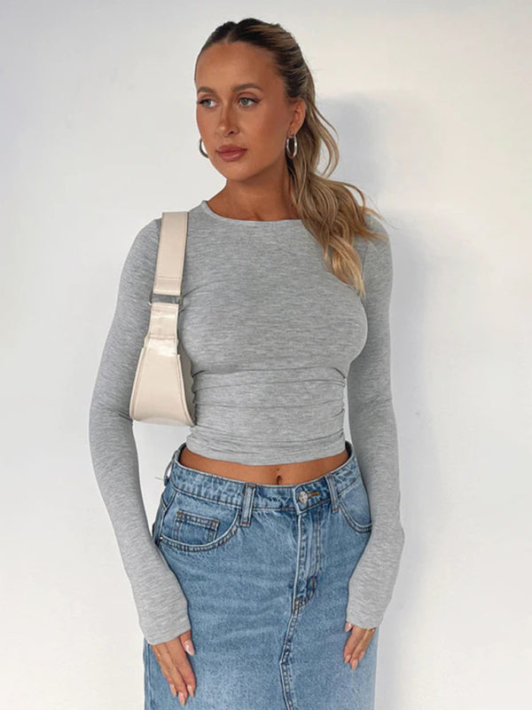 Levoire | T-shirt slim-fit unie pour femmes Mode urbaine Haut de sous-vêtement Tåkete grise