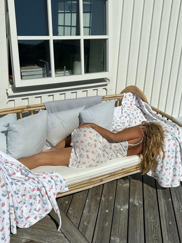 Levoire | Kukkiva mignon sexy robe sans bretelles d'été avec décolleté en V et ceinture à la taille jupe