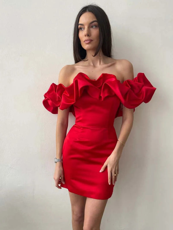 Levoire | Robe à volants satin Rouge