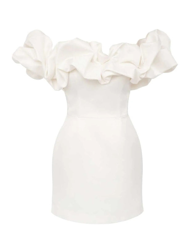 Levoire | Robe en satin à volants et décolleté bardot