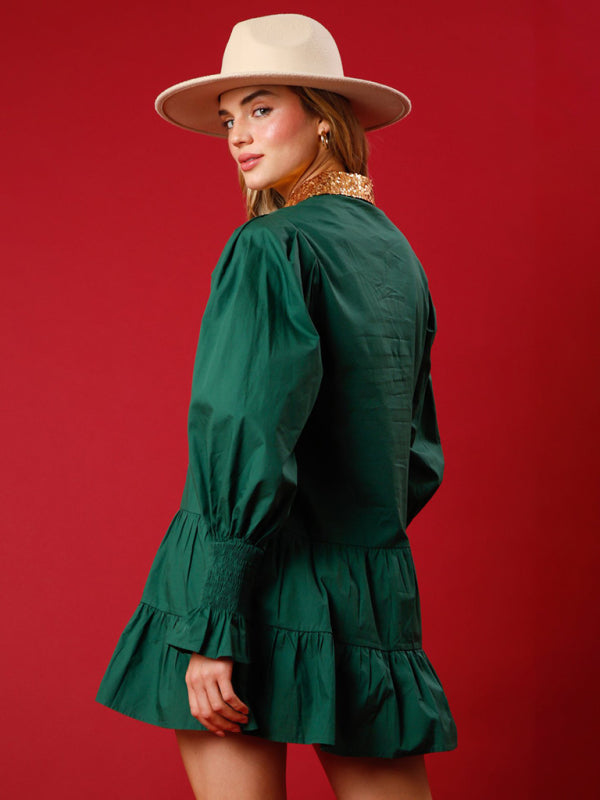 Levoire | Couleur contrastante Robe de soirée longue à manches réversibles Paillettes