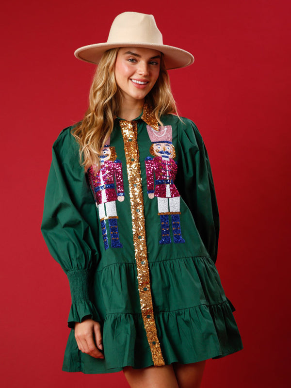 Levoire | Couleur contrastante Robe de soirée longue à manches réversibles Paillettes Vert foncé Jasper