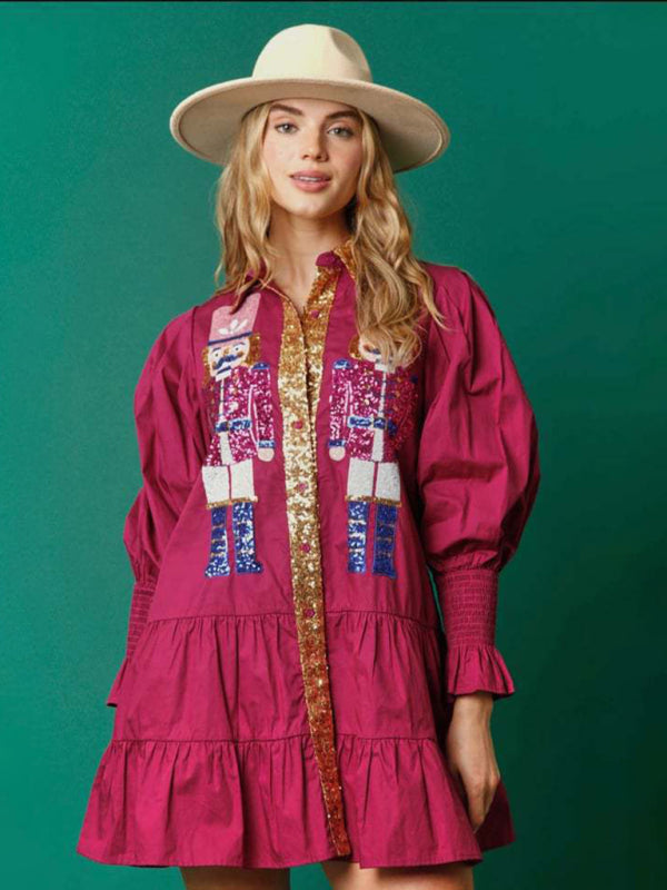 Levoire | Couleur contrastante Robe de soirée longue à manches réversibles Paillettes Purppurat