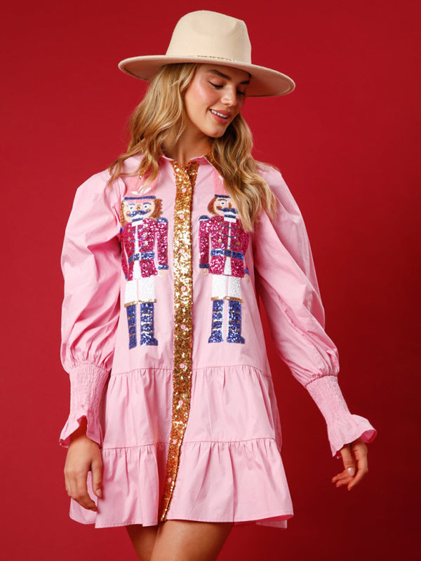 Levoire | Couleur contrastante Robe de soirée longue à manches réversibles Paillettes Rosa