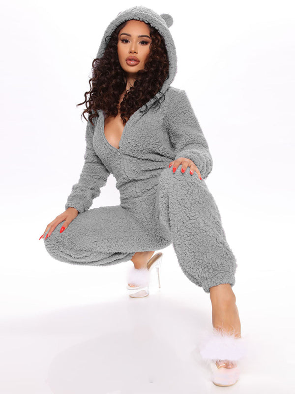 Levoire | Sweat à capuche à manches longues combinaison pantalon vêtements en peluche Harmaa