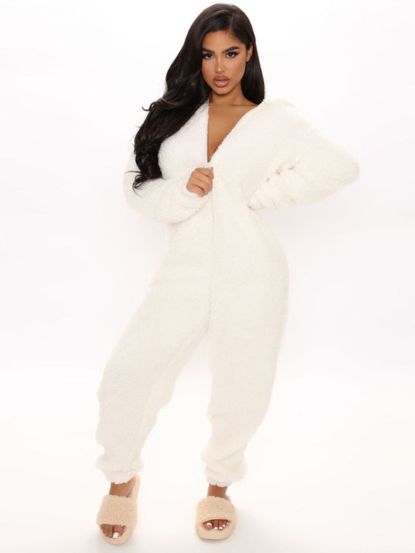 Levoire | Sweat à capuche à manches longues combinaison pantalon vêtements en peluche Blanc