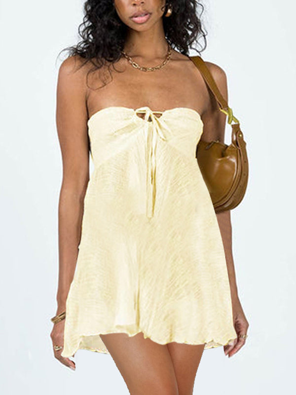 Levoire | Robe Haute Taille Uni Sexy Dos Nu Femme Nouvelle Année Mode Top Jaune