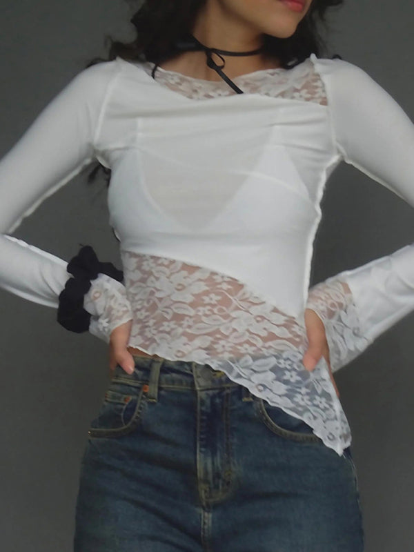 Levoire | Top long à manches longues en dentelle pour femmes