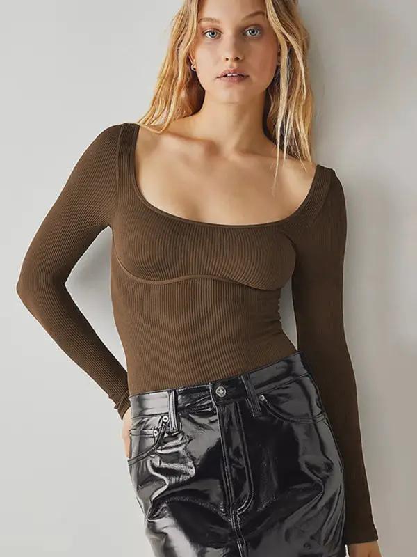 Levoire | Encolure large dos nu sexy body à manches longues Kaffe