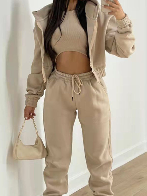 Levoire | Femmes nouveau haut en velours avec capuche mode sportive tenue décontractée Khaki