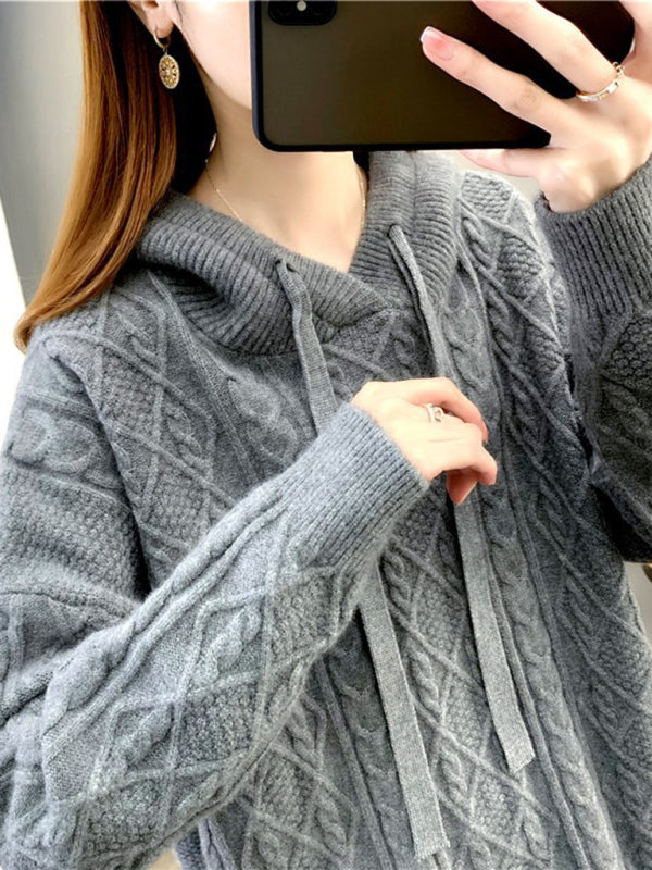 Levoire | Femmes Twist loose hoodie tricot pull Gris