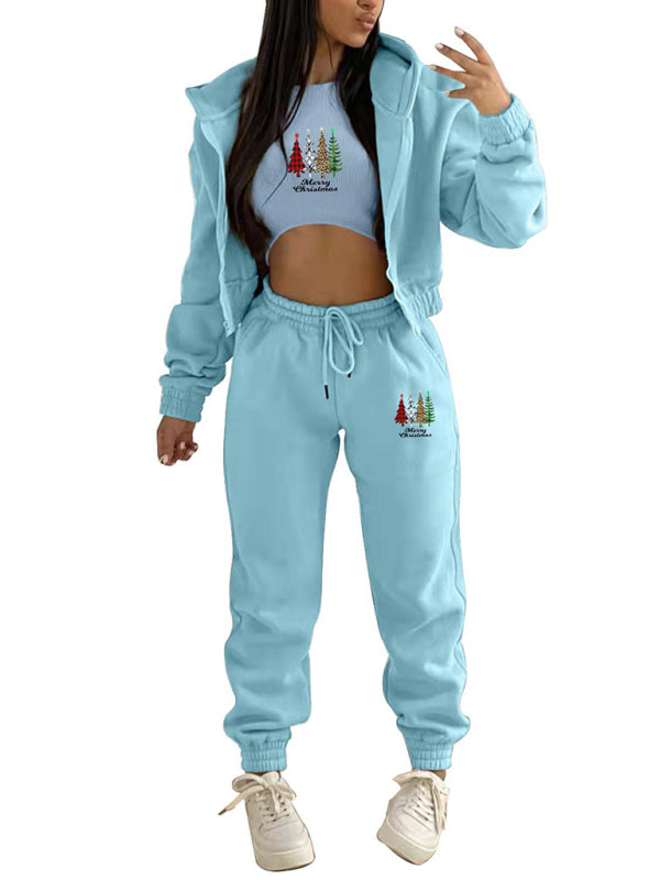 Levoire | Nouveau hoodie en polaire avec imprimé de sapin de Noël, vêtement de sport et de loisirs (trois pièces)