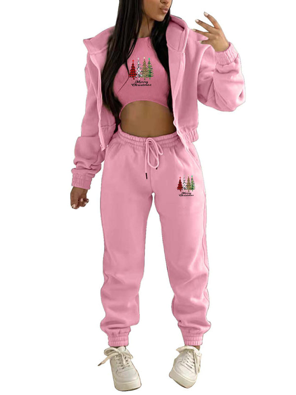 Levoire | Nouveau hoodie en polaire avec imprimé de sapin de Noël, vêtement de sport et de loisirs (trois pièces)