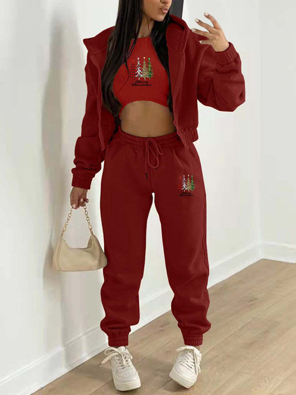 Levoire | Nouveau hoodie en polaire avec imprimé de sapin de Noël, vêtement de sport et de loisirs (trois pièces) Vinkurv