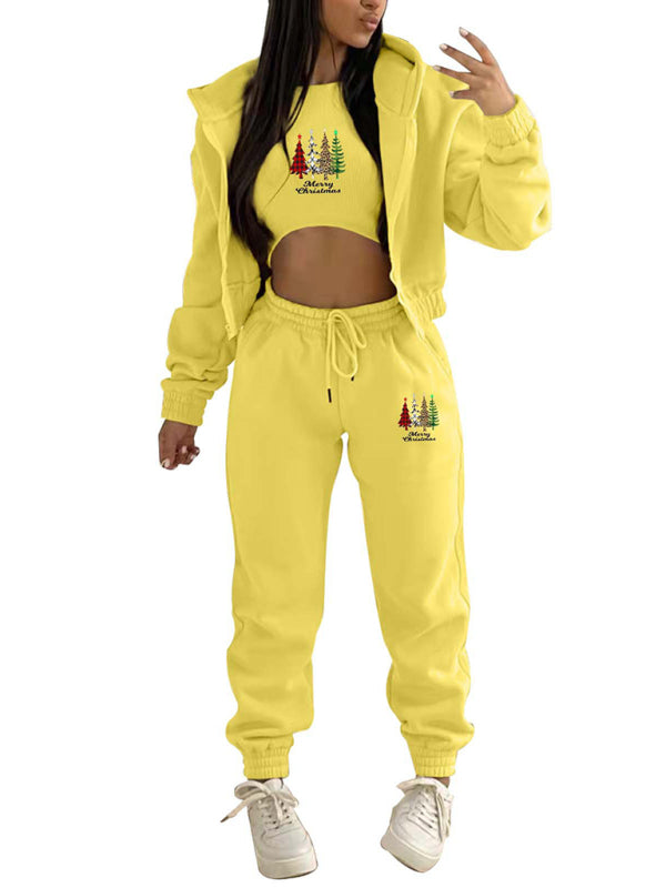Levoire | Nouveau hoodie en polaire avec imprimé de sapin de Noël, vêtement de sport et de loisirs (trois pièces)