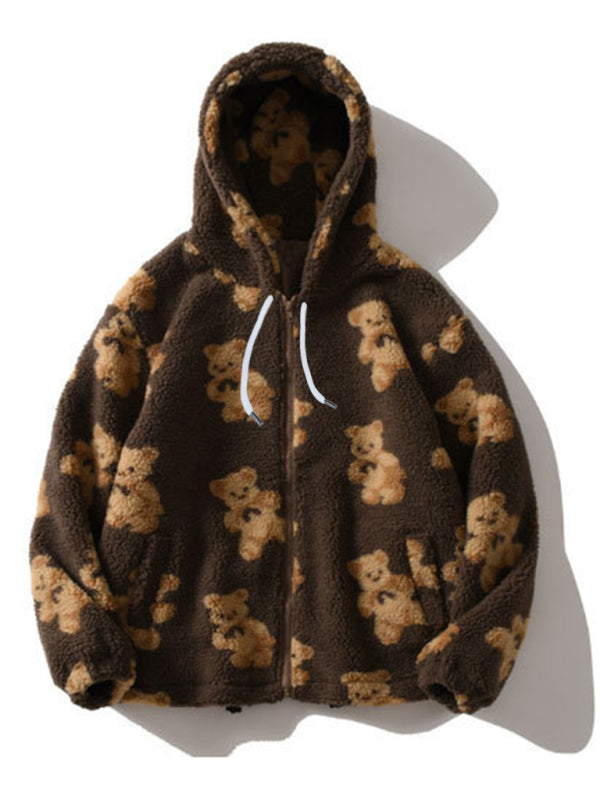 Levoire | Teddy-imprimé hoodie en teddy polaire ample Kaffe