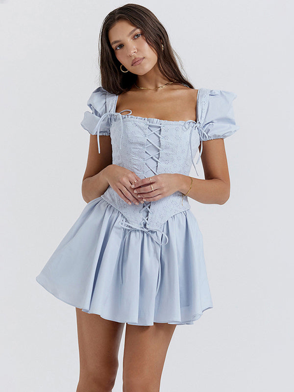 Levoire | Femme Nouvelle Robe Corset à Encolure Carrée Puffer Princesse Jupe Ensemble Deux Pièces