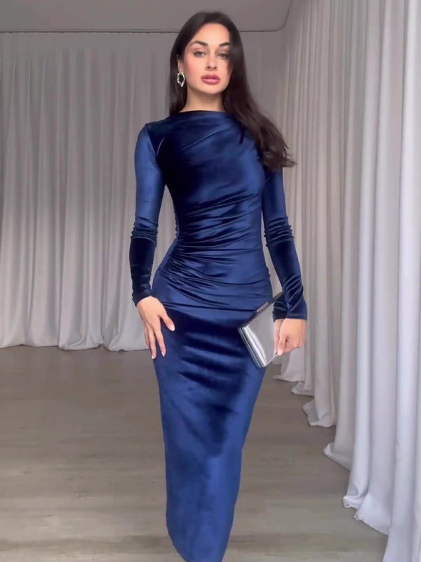 Levoire | Nouvel accessoire de mode Ajusté Slim Fit Plissé Col rond à manches longues robe