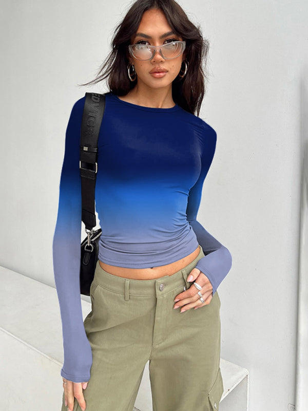 Levoire | Impression numérique dégradé de couleur Col rond t-shirt de base à manches longues Robe 8
