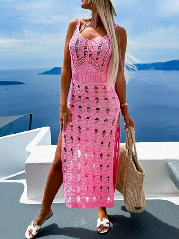 Levoire | Femmes nouveau style tricoté à trou uni mince sexy robe en dentelle à décolleté en V