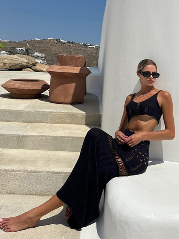 Levoire | Ensemble de bikini sexy tricoté à encolure dégagée et veste de plage vêtements de protection solaire accessoires de plage