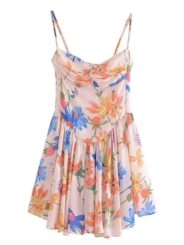 Levoire | Pour femmes Style français Maillot de bain Romantique Imprimé Bretelles Épaules Taille Richelieu Robe courte Orange
