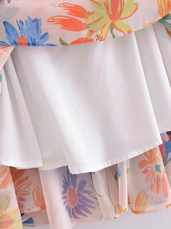 Levoire | Pour femmes Style français Maillot de bain Romantique Imprimé Bretelles Épaules Taille Richelieu Robe courte