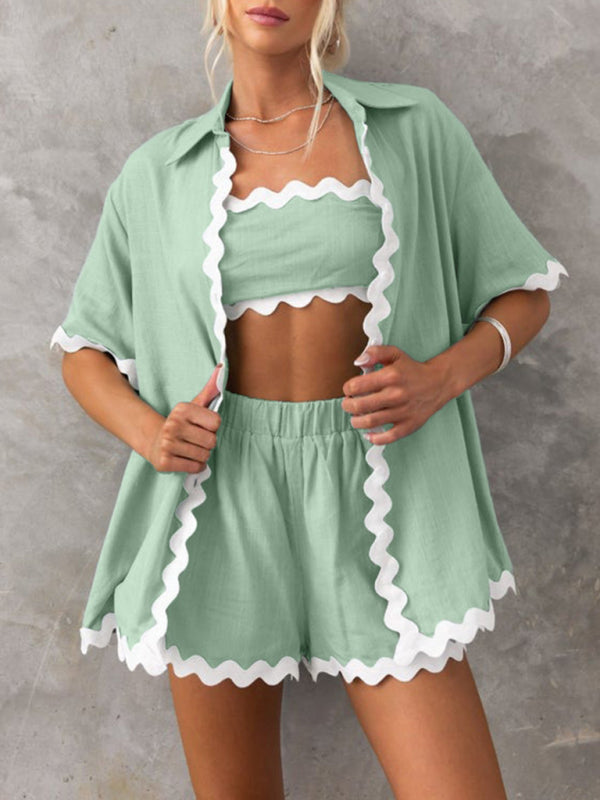 Levoire | Nouvel ensemble féminin simple et élégant de pull court vêtements de loisirs (sans sous-vêtement) Vert