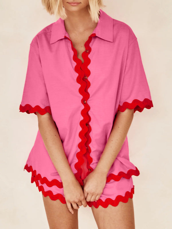 Levoire | Nouvel ensemble féminin simple et élégant de pull court vêtements de loisirs (sans sous-vêtement) Rosa