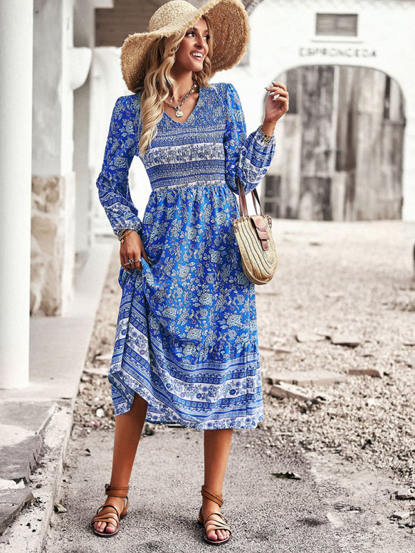 Levoire | Femme Nouvelle Bohème Temps libre Style de vacances Robe à décolleté en V