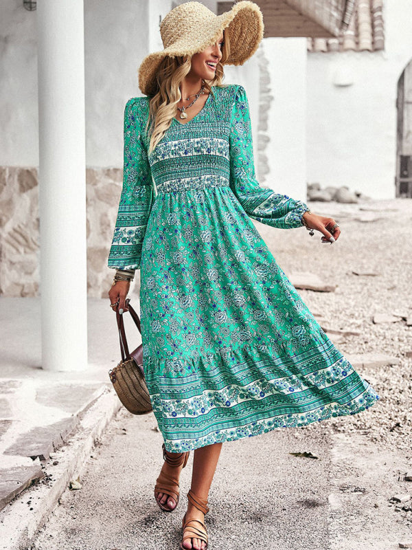 Levoire | Femme Nouvelle Bohème Temps libre Style de vacances Robe à décolleté en V